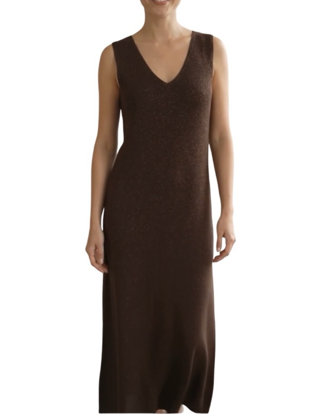 Spanner Knit Dress. Sleeveless Midi/Maxi Event Shift Brown Bronze M